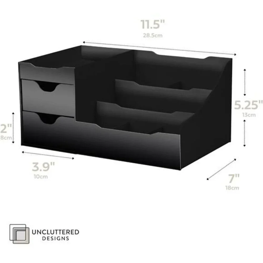 Uncluttered Designs Vanity Organizer Black Drawer Storage for Men Bathroom